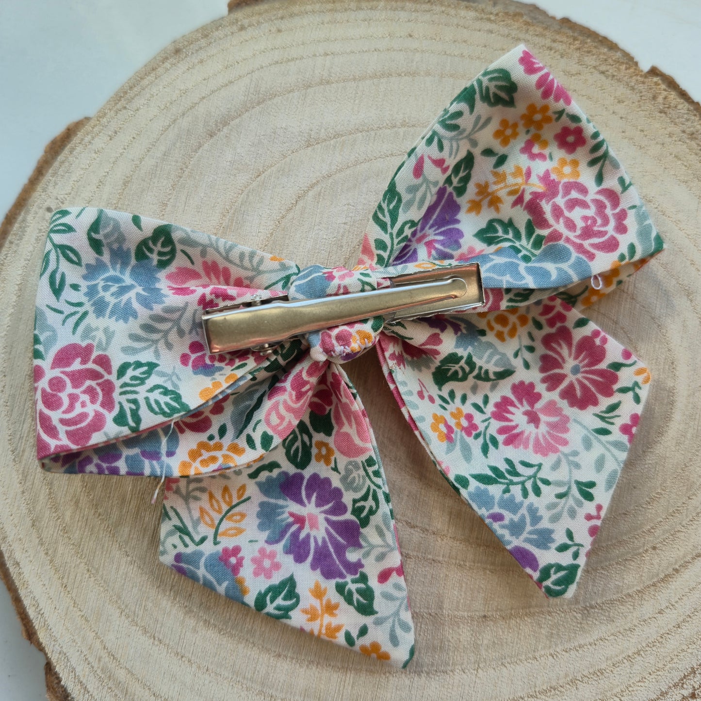 Vintage Liberty Print Mini Hair Bow Clip - Pastel Blooms