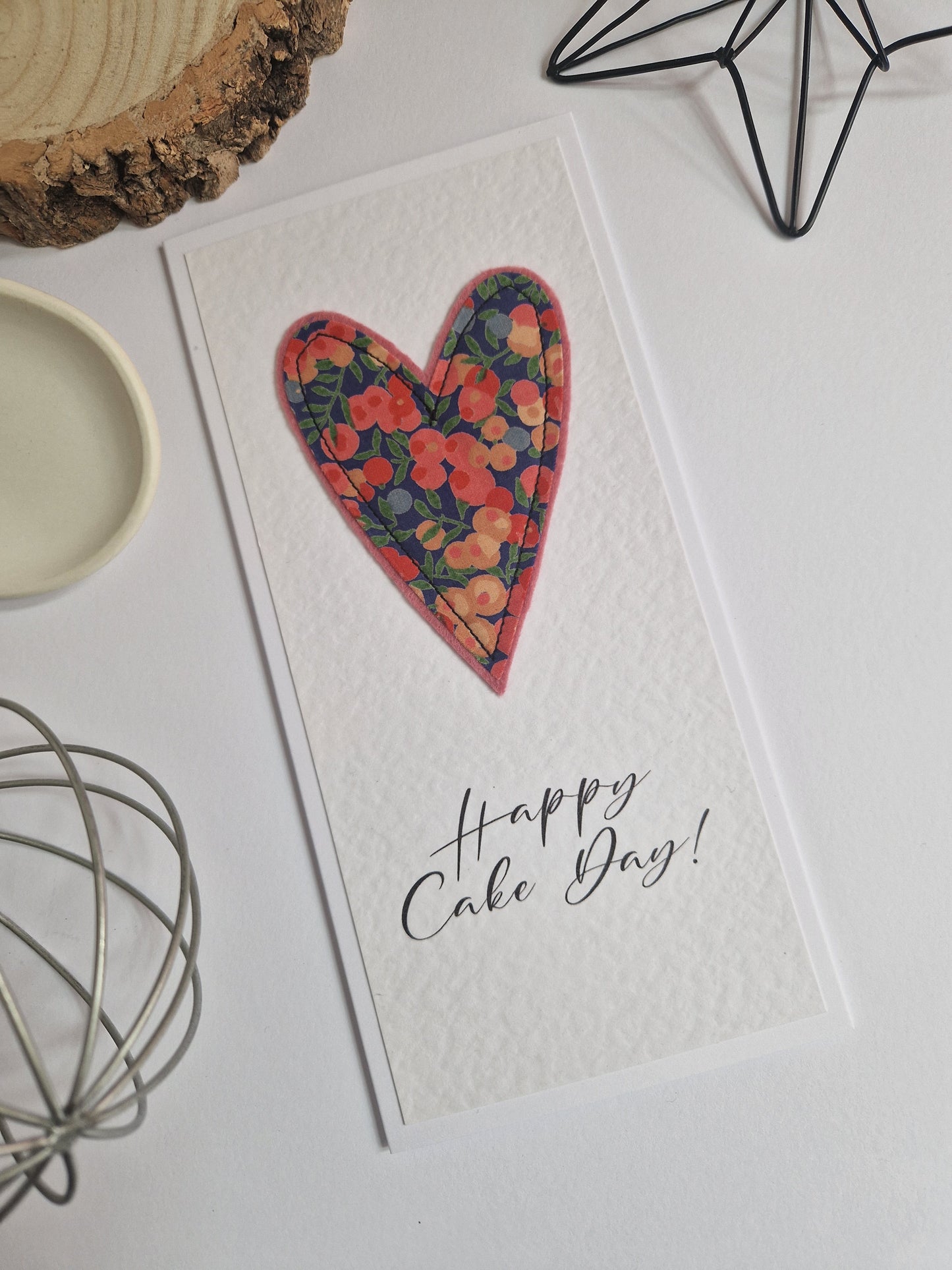 Happy cake day card with vintage Liberty heart decoration