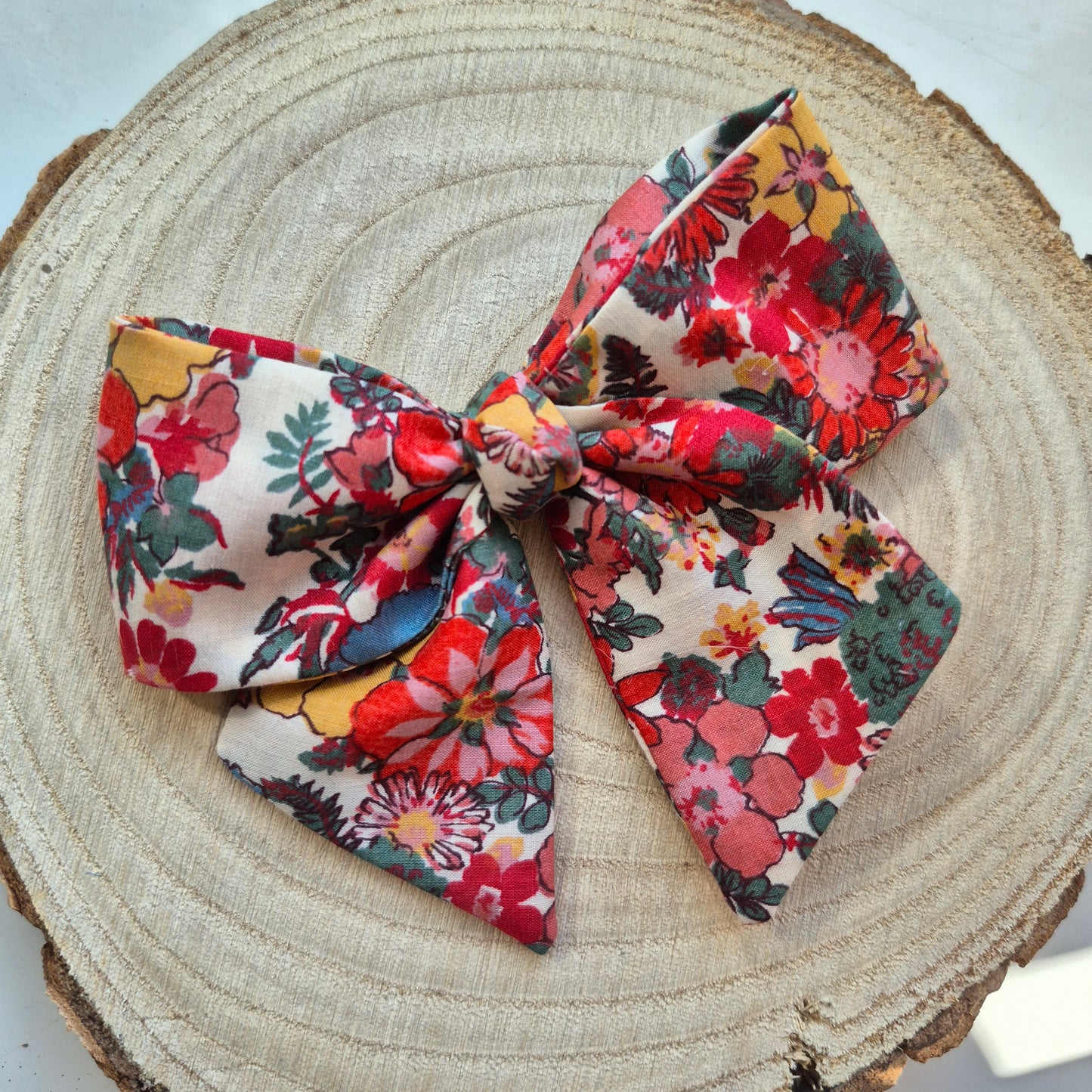 Vintage Liberty Print Mini Hair Bow Clip - Red Flowers