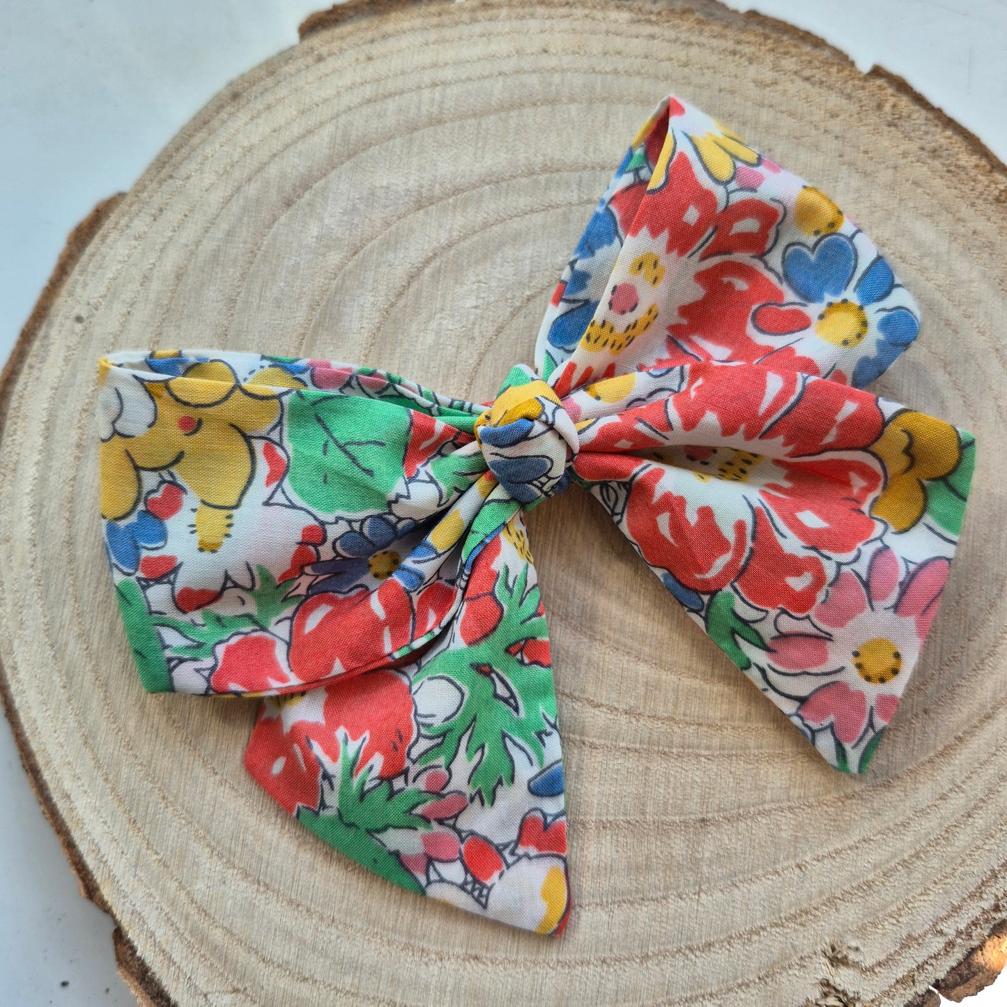 Vintage Liberty Print Mini Hair Bow Clip - Citrus Floral