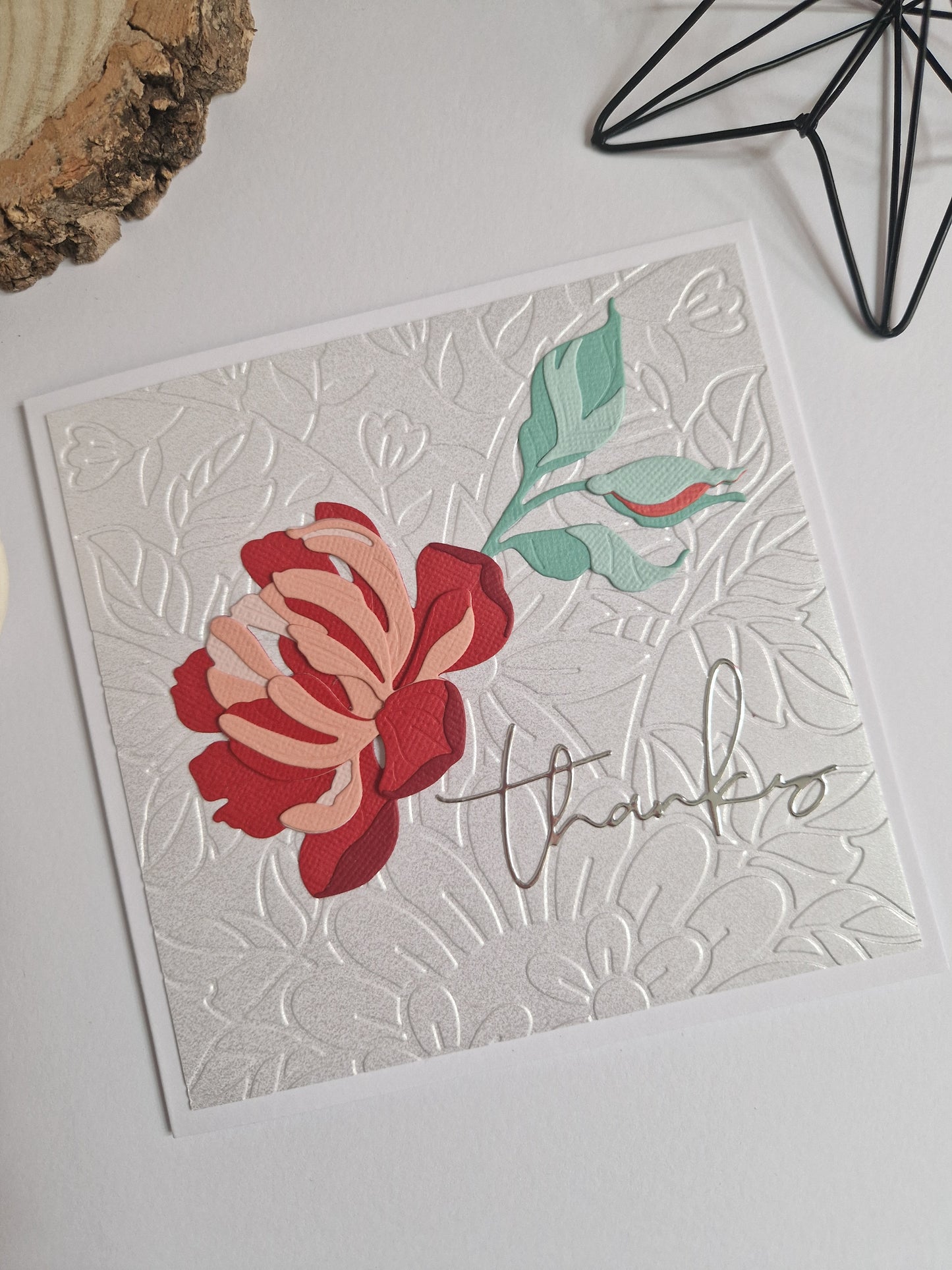 Peony Card - Thanks in Red