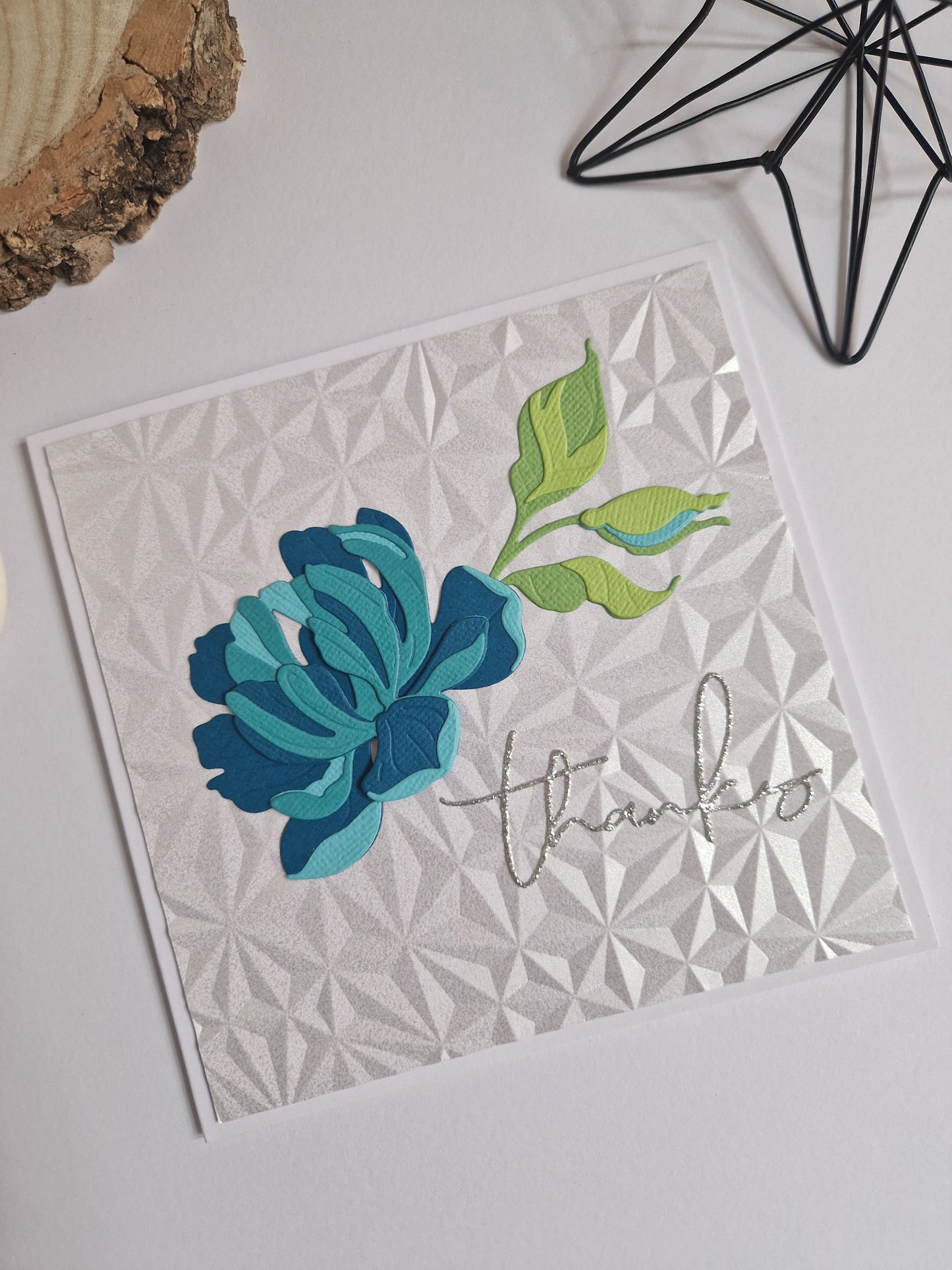 Peony Card - Thanks in Turquoise