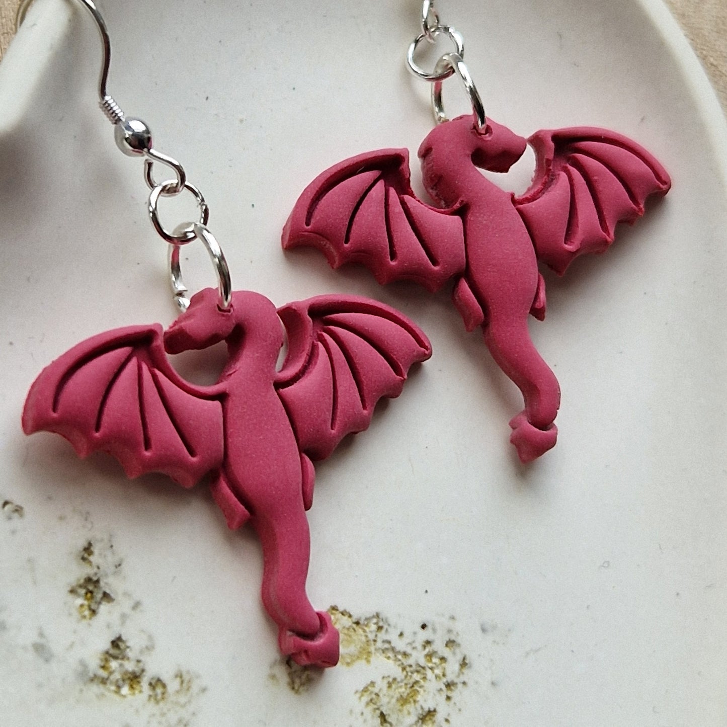 Clay Dragon Earrings - Small Orion in Deep Red