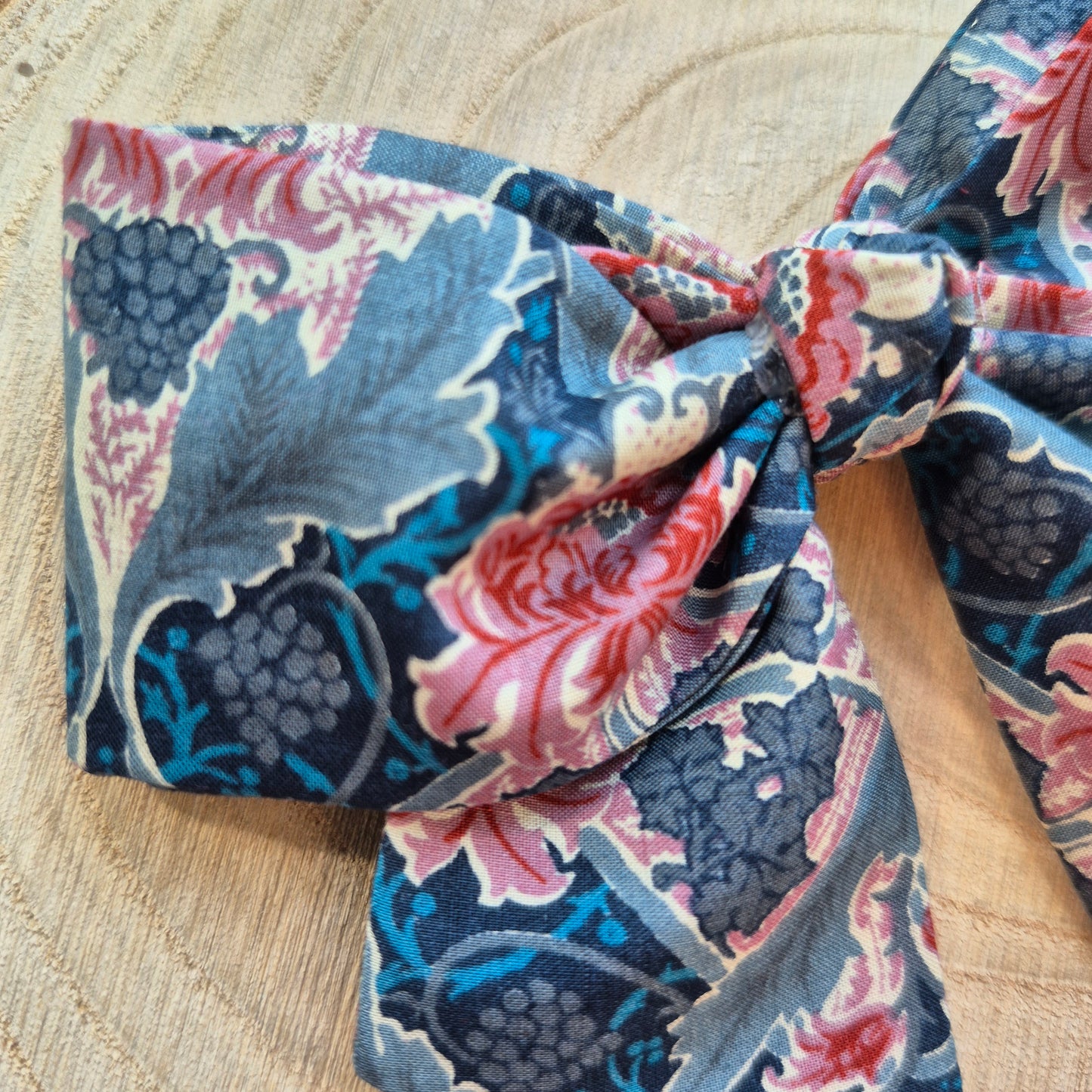 Vintage Liberty Print Mini Hair Bow Clip - Grey Pink Cabbage Rose