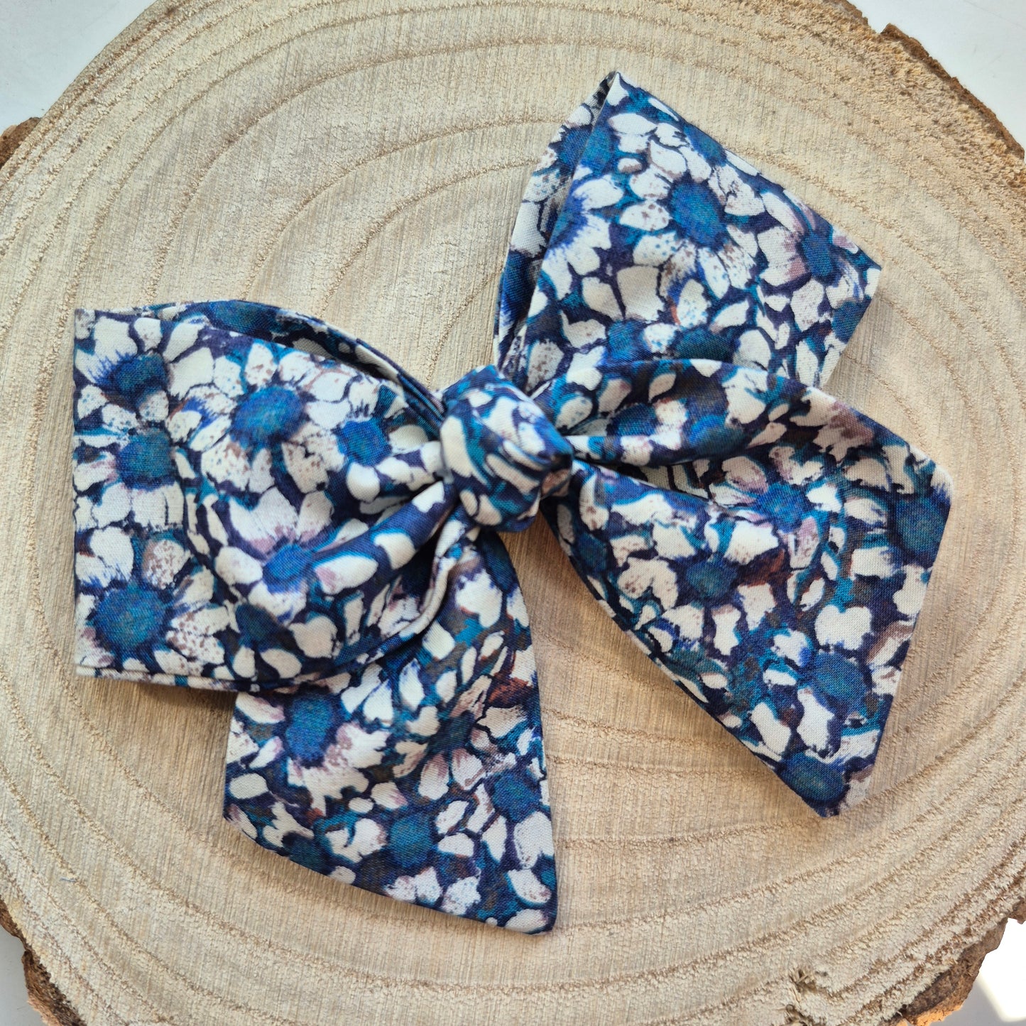 Vintage Liberty Print Mini Hair Bow Clip - Blue Daisy