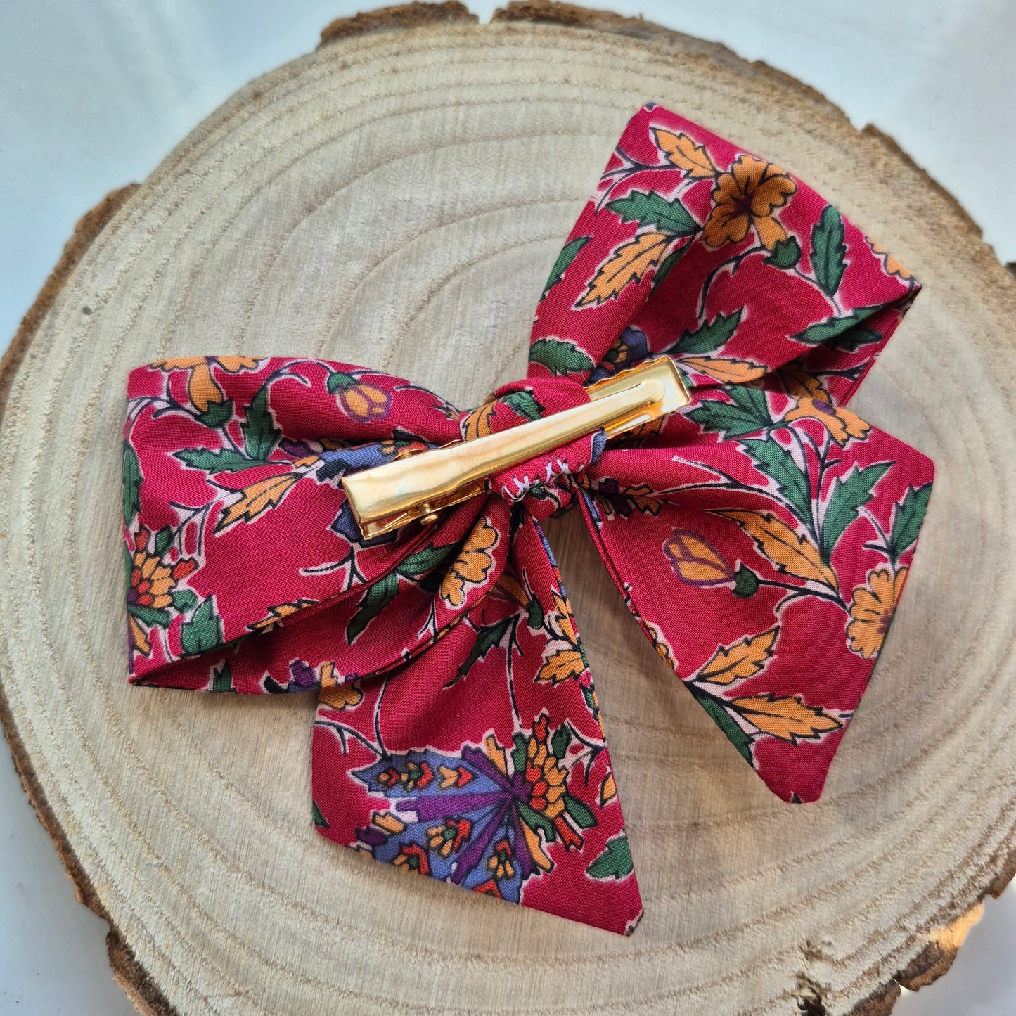 Vintage Liberty Print Mini Hair Bow Clip - Red Floral