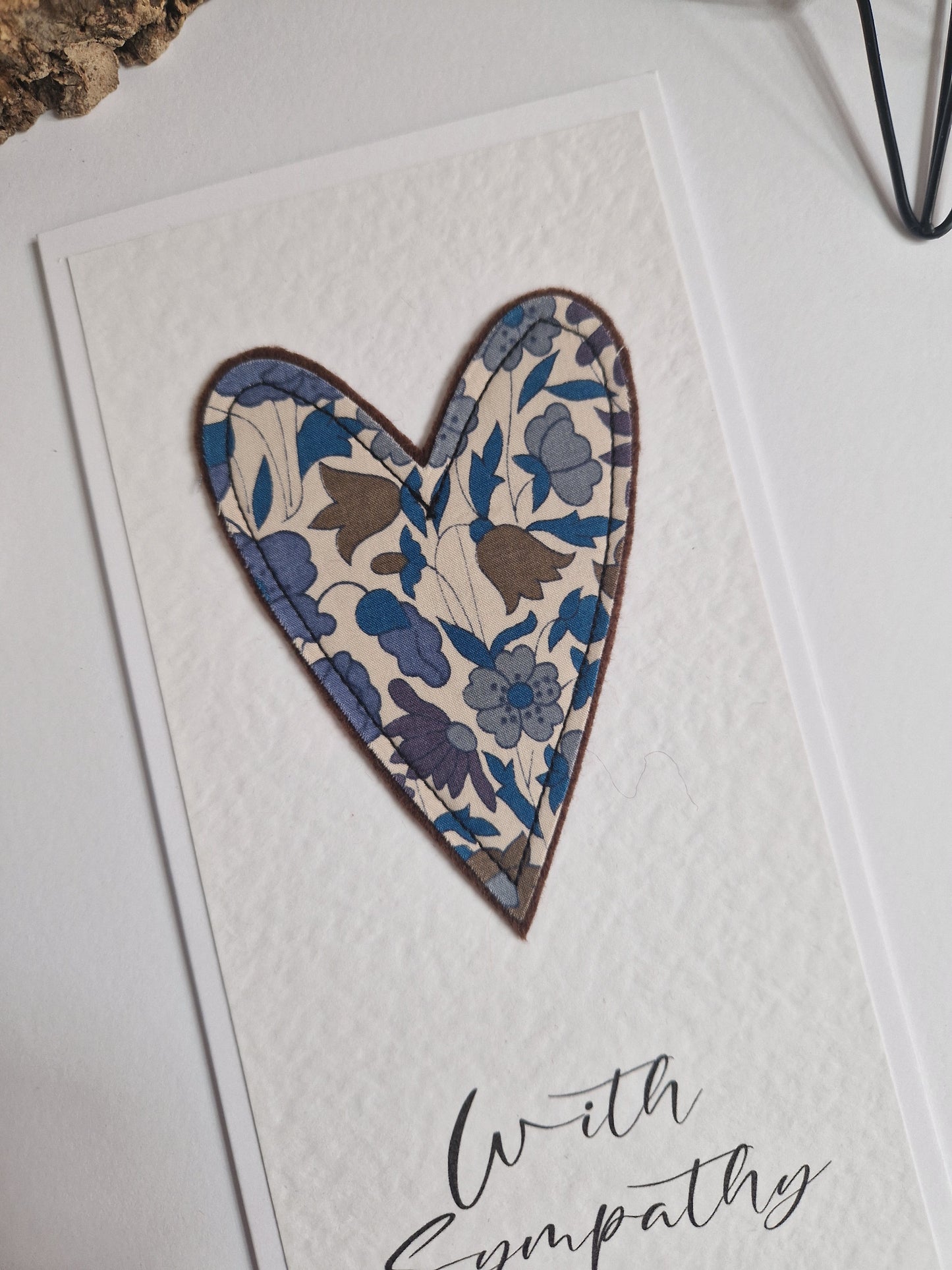 With sympathy card with vintage Liberty heart decoration