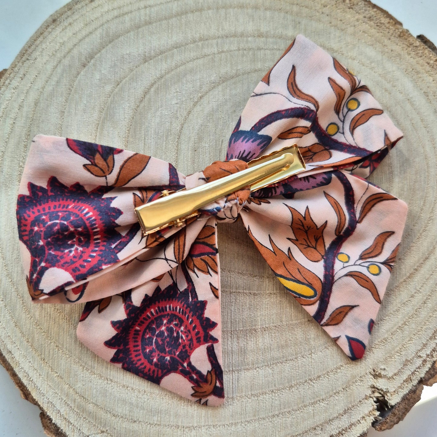 Vintage Liberty Print Mini Hair Bow Clip - Autumn Leaves