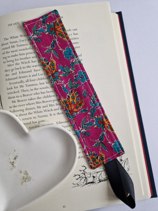 Vintage Liberty Print Bookmark - Deep Pink Paisley Flower