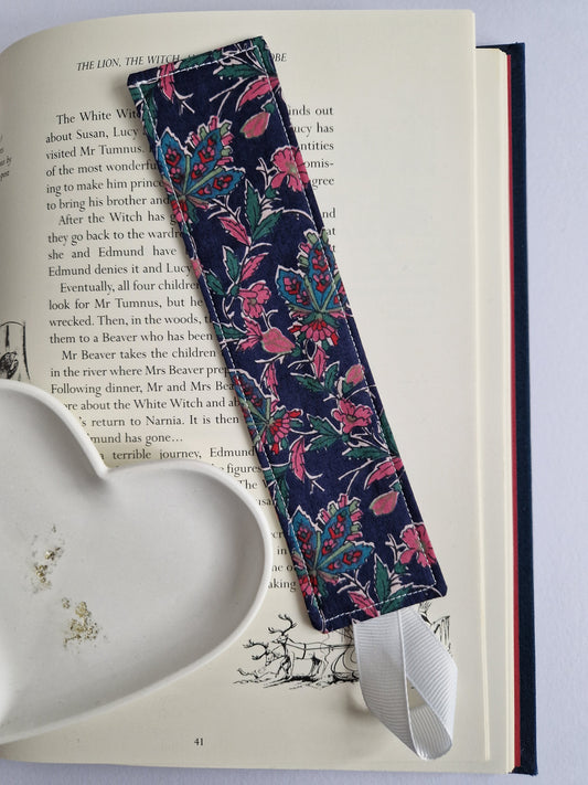 Vintage Liberty Print Bookmark - Dark Blue Paisley Flower