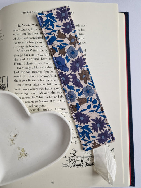 Vintage Liberty Print Bookmark - Blue and Brown Flowers
