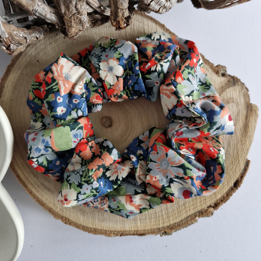 Vintage Liberty Print Hair Scrunchie - Orange and Grey