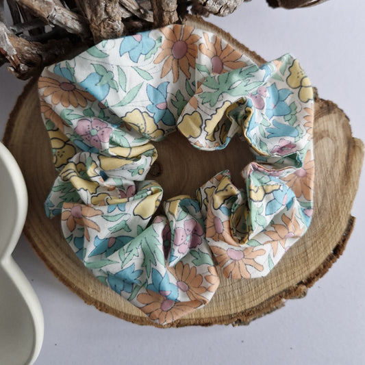 Vintage Liberty Print Hair Scrunchie - Lemon and Pink