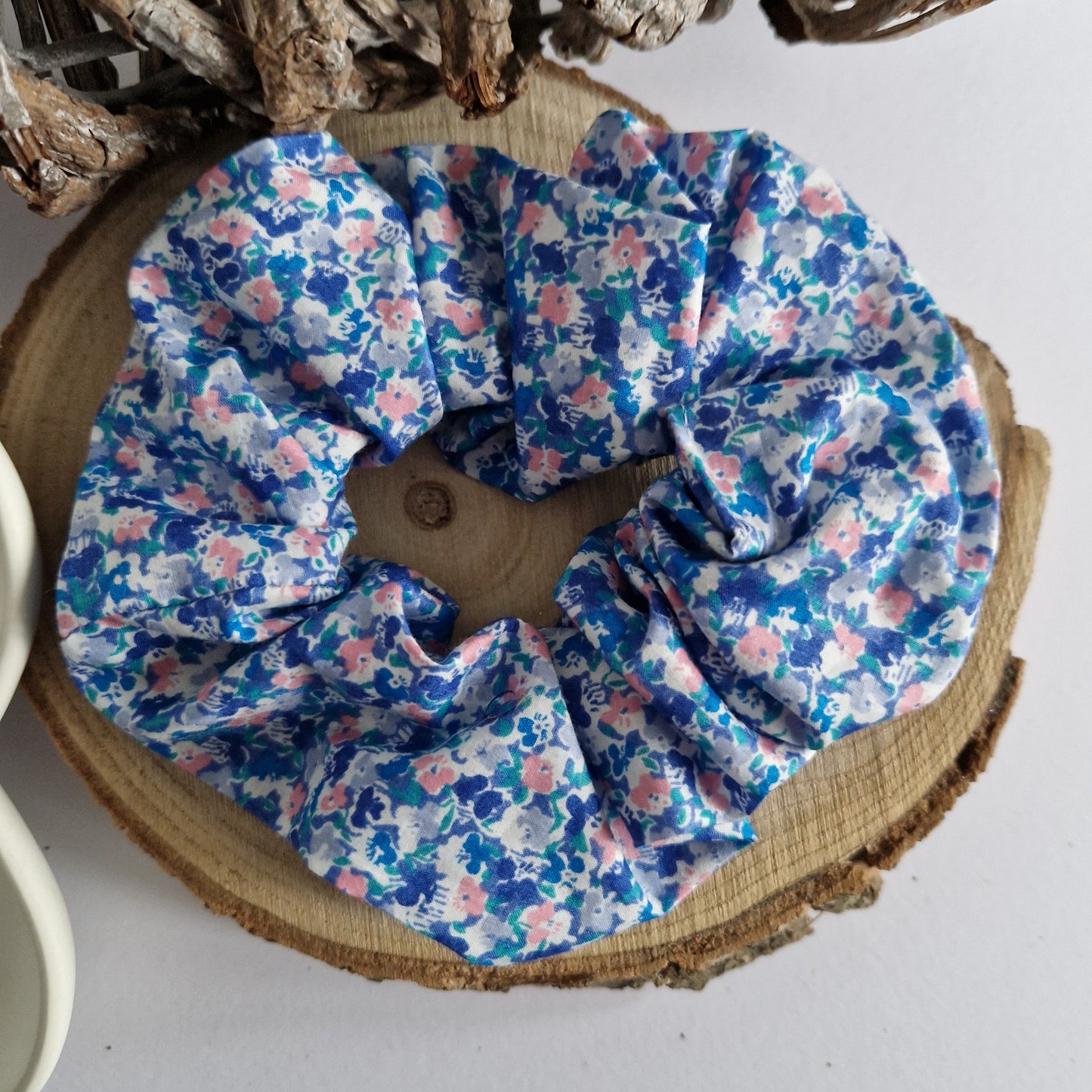 Vintage Liberty Print Hair Scrunchie - Blue Ditsy Floral