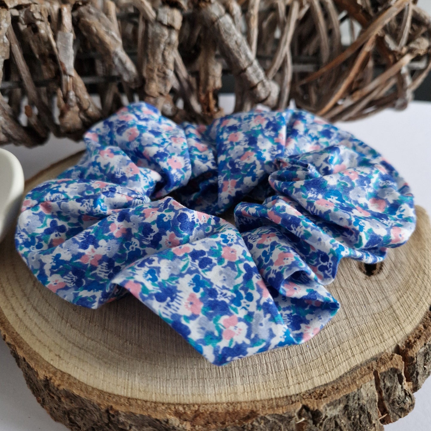 Vintage Liberty Print Hair Scrunchie - Blue Ditsy Floral