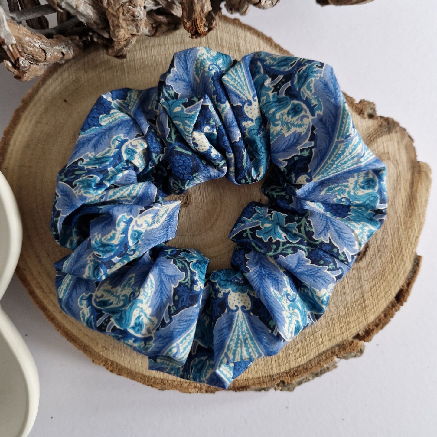 Vintage Liberty Print Hair Scrunchie - Blue Cabbage Rose