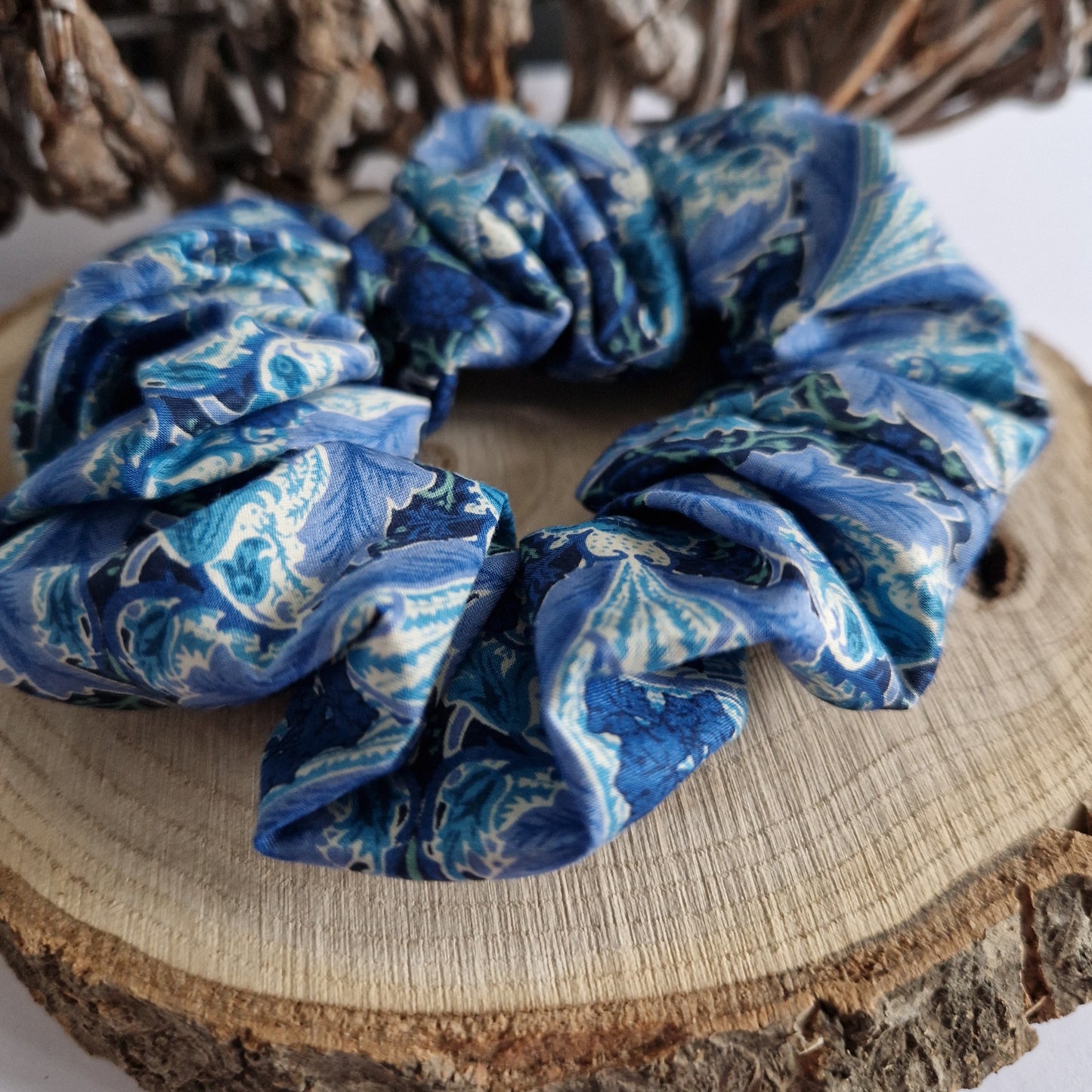 Vintage Liberty Print Hair Scrunchie - Blue Cabbage Rose