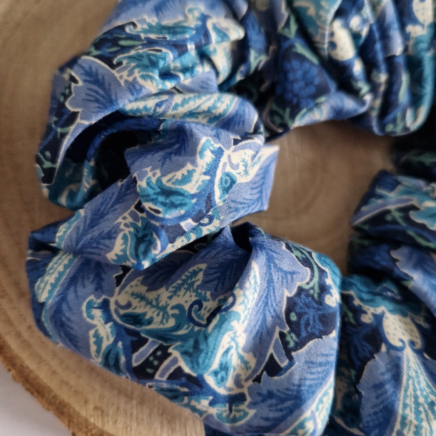 Vintage Liberty Print Hair Scrunchie - Blue Cabbage Rose