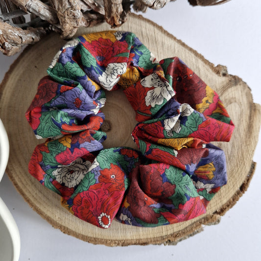 Vintage Liberty Print Hair Scrunchie - Deep Red