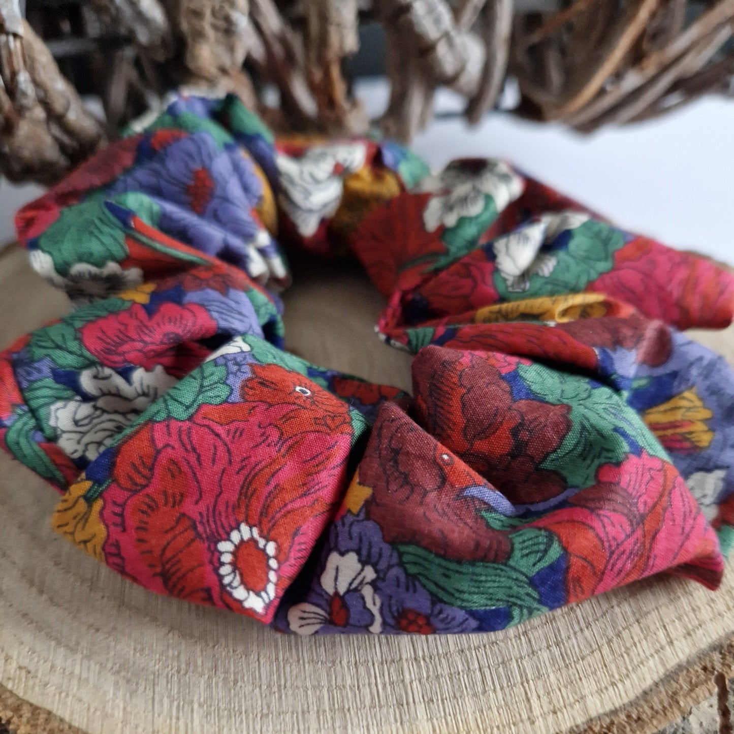 Vintage Liberty Print Hair Scrunchie - Deep Red