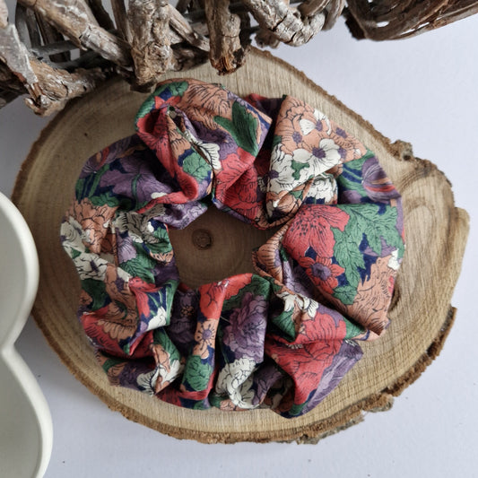 Vintage Liberty hair scrunchie - deep purple floral print