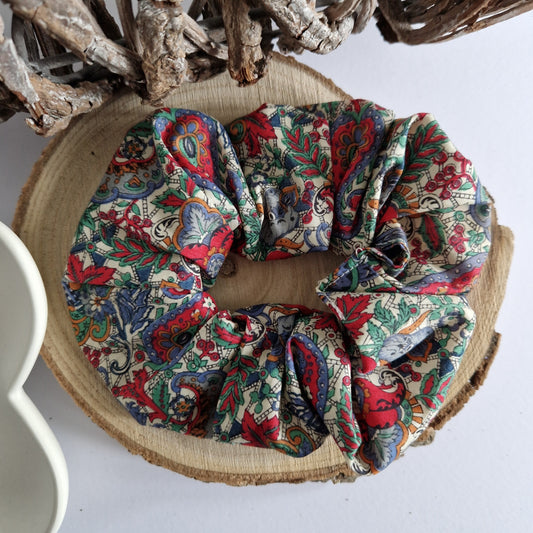 Vintage Liberty hair scrunchie - red and blue print