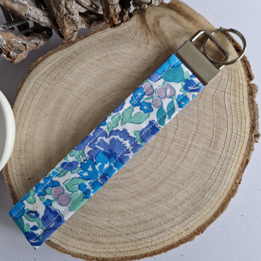 Vintage Liberty Print Wrist Keyring - Blue Flowers