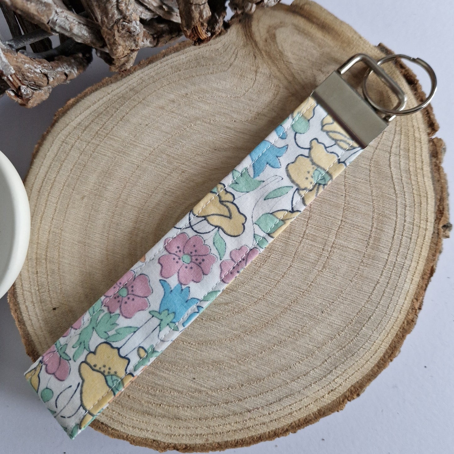 Vintage Liberty Print Wrist Keyring - Pastel Flowers