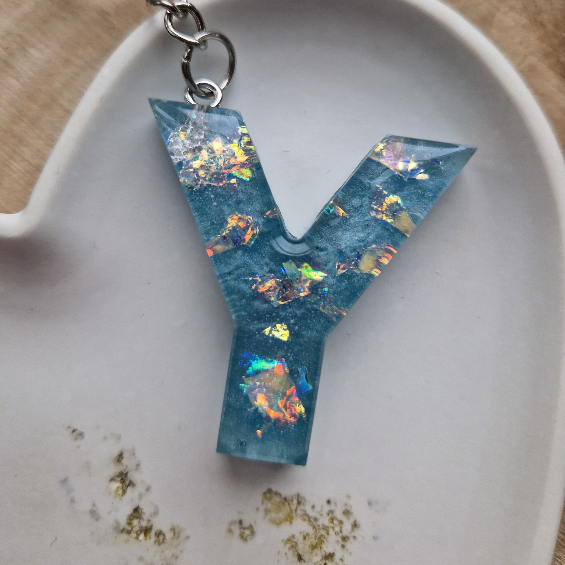 Resin Initial Keyring Letter Y – raspberry pink