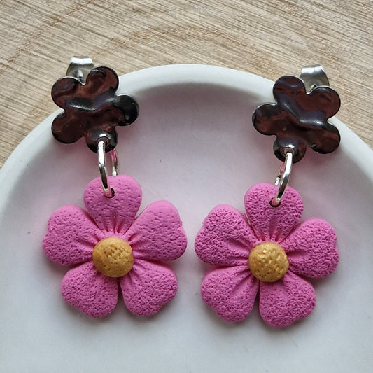 Clay Flower Earrings - Delfina in Pink