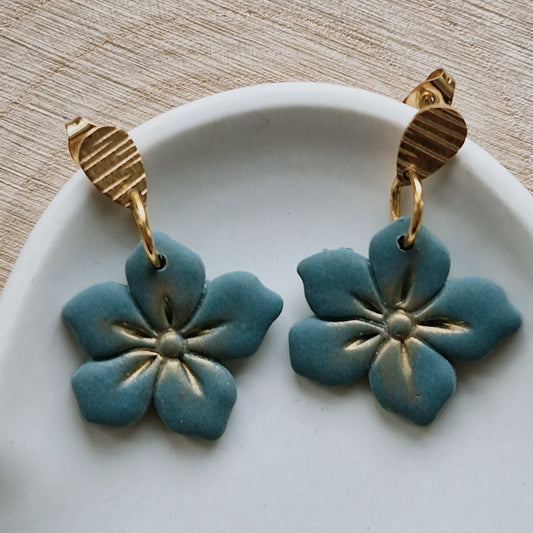 Clay Flower Earrings - Francesca in Deep Green