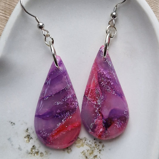 Clay Droplet Earrings - Amara in Pink and Purple