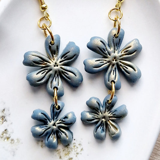 Clay Flower Earrings - Cadenza in Deep Green