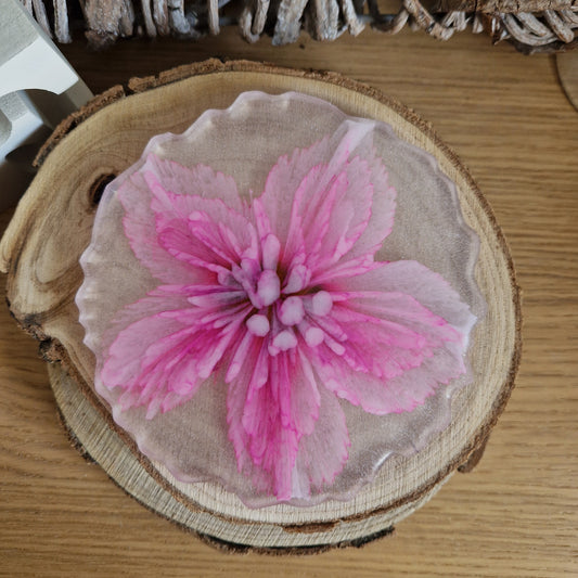 Resin bloom coasters with amethyst clematis alcohol ink design