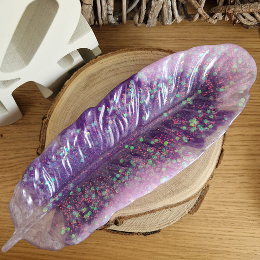 Resin Feather Trinket Dish - Purple Sparkle