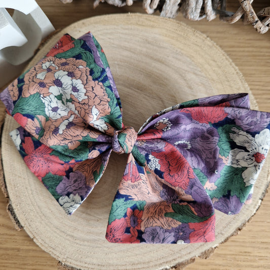 Vintage Liberty Print Hair Bow - Deep Purple