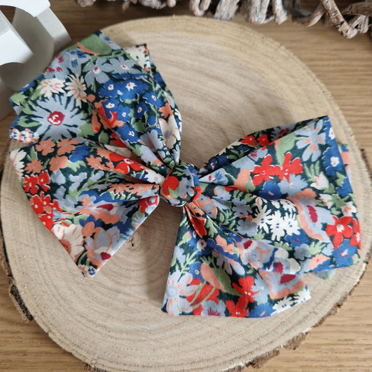 Vintage Liberty Print Hair Bow - Orange and Grey