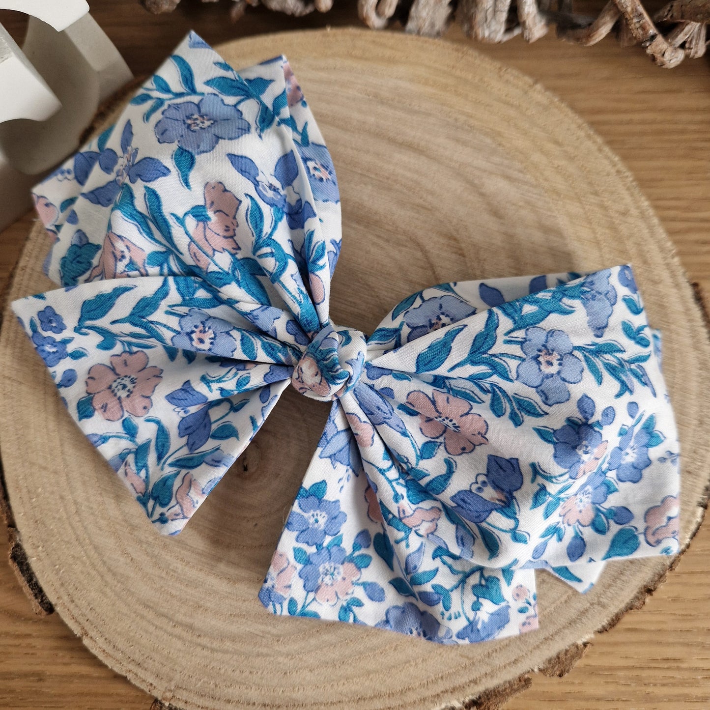 Vintage Liberty Print Hair Bow - Pink and Blue