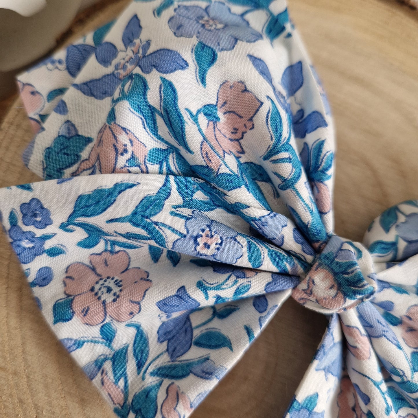 Vintage Liberty Print Hair Bow - Pink and Blue