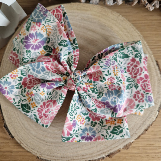 Vintage Liberty Print Hair Bow - Pastel Blooms