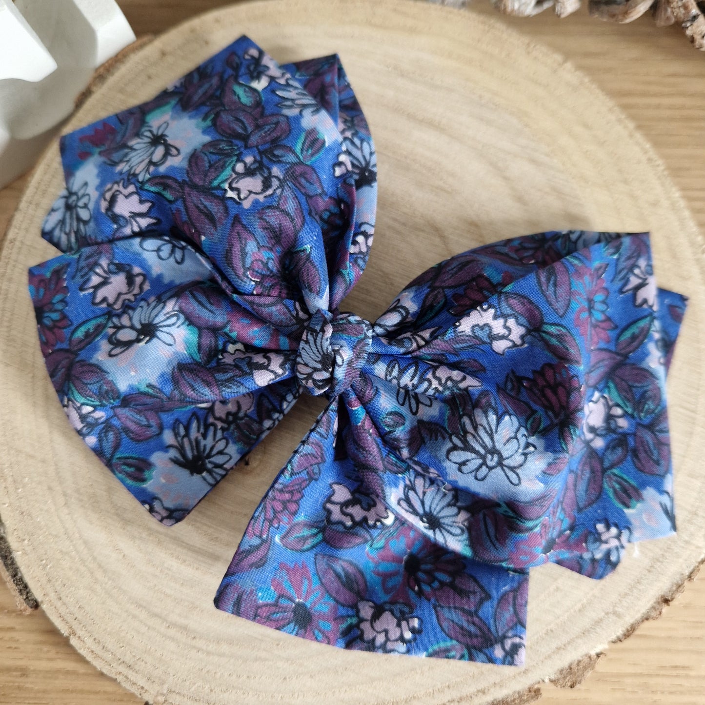 Vintage Liberty Print Hair Bow - Blue Star Flower