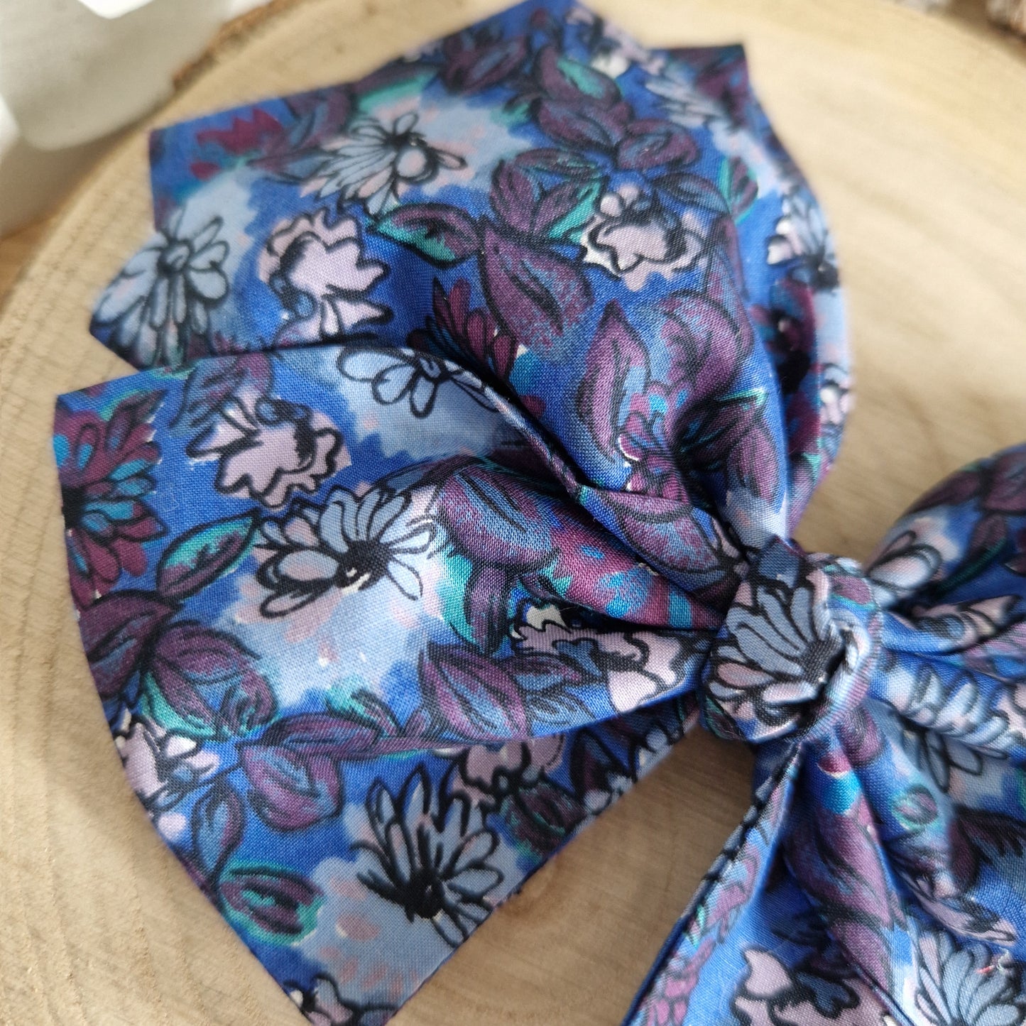 Vintage Liberty Print Hair Bow - Blue Star Flower