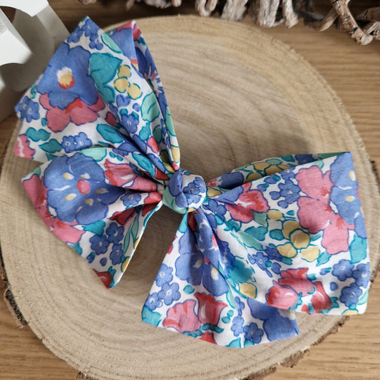 Vintage Liberty Print Hair Bow - Bright Floral