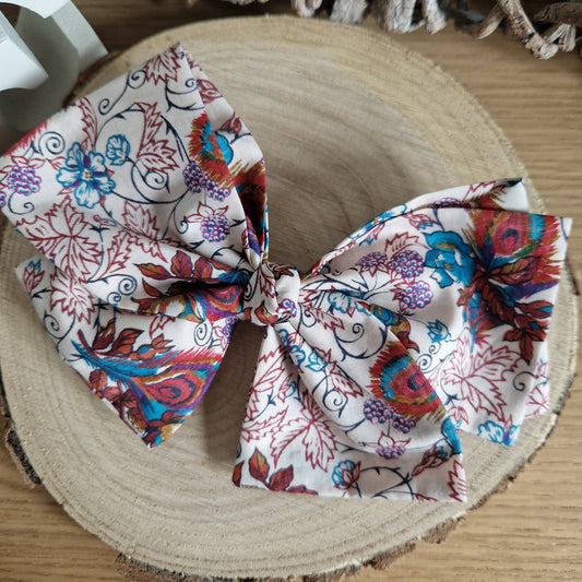 Vintage Liberty Print Hair Bow - Peacock Flower