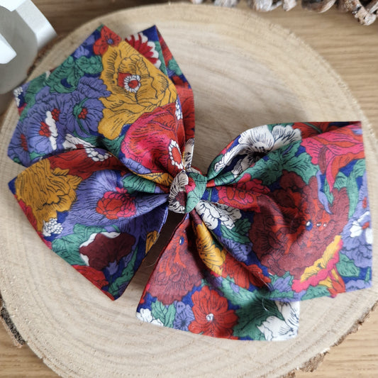 Vintage Liberty Print Hair Bow - Deep Red