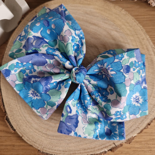 Vintage Liberty large hair bow - teal blue floral print