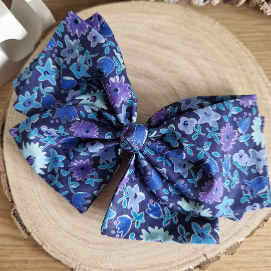 Vintage Liberty Print Hair Bow - Blue Purple Blooms