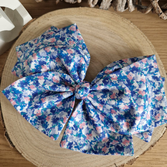 Vintage Liberty Print Hair Bow - Blue Ditsy Floral