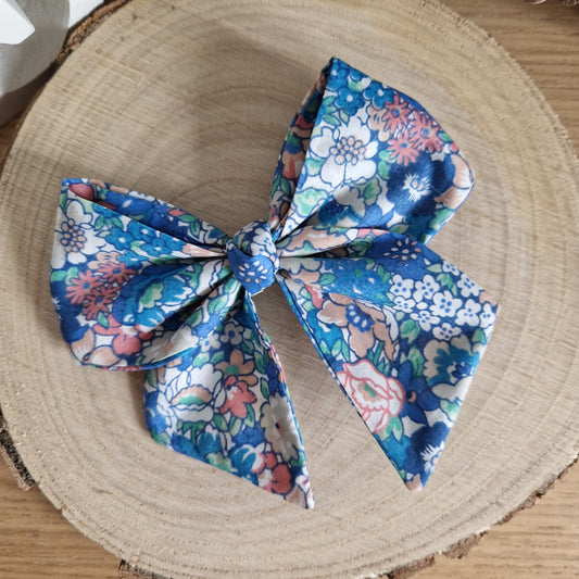 Vintage Liberty mini hair bow - blue floral print