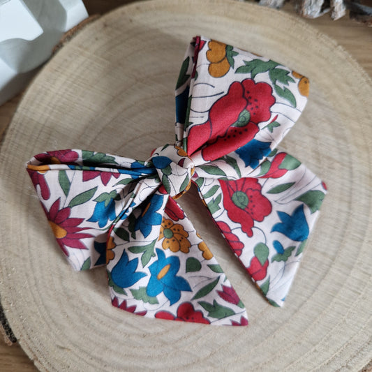 Vintage Liberty mini hair bow - red and teal floral print